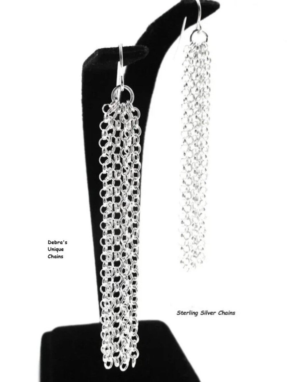 Silver Chain Long Tassel Earrings Sleek 925 Sterling Waterfall Fringe Dangle
